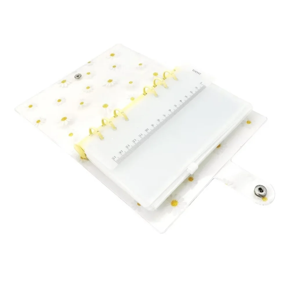 NWOT Pvc Personal Organizer 6 Ring Binder Snap Closure Clear Daisy Print